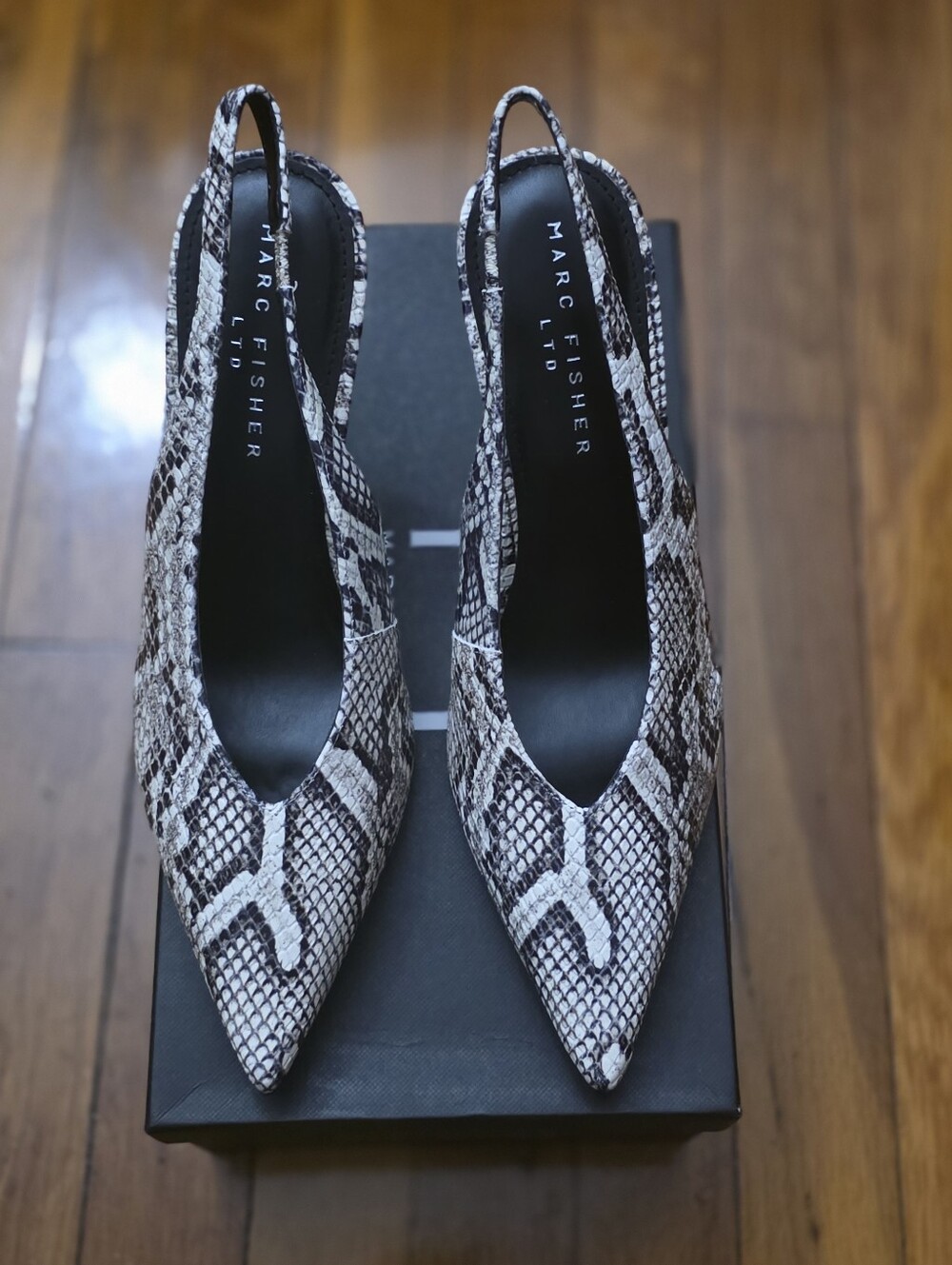 Marc Fisher LTD Snake-Print leather Pointed Slingback Pumps in Black & White